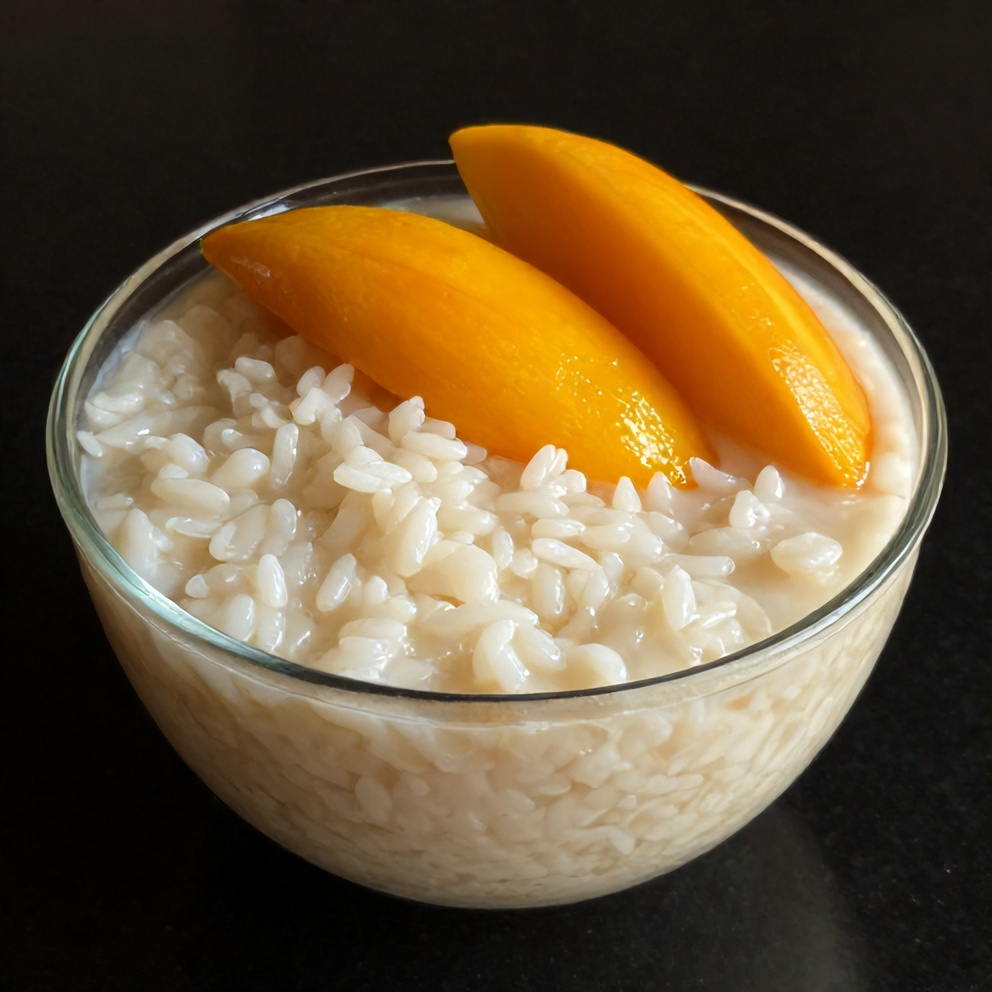 Mango Coconut Rice Pudding with Fresh Mango Slices