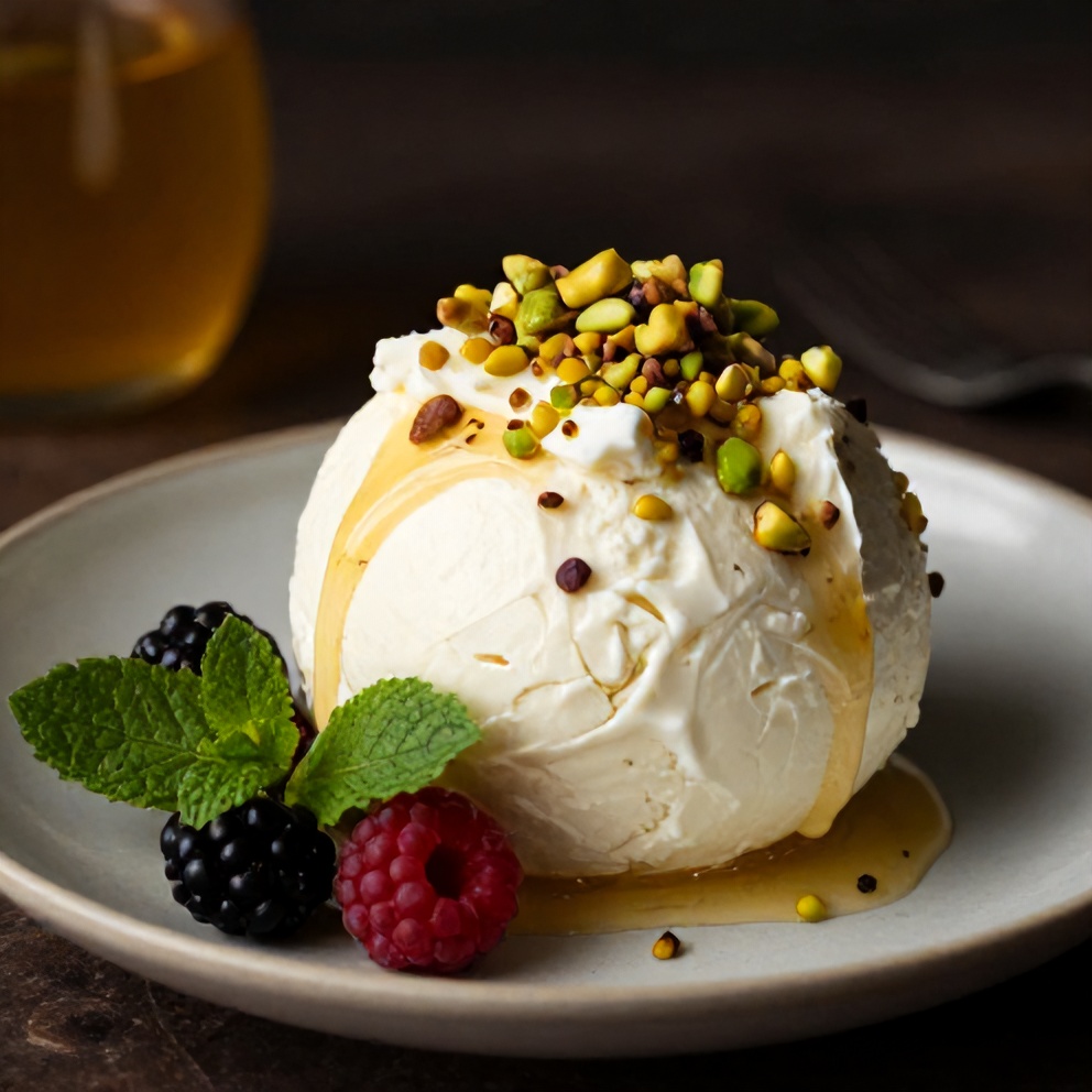 No-bake ricotta cups with honey and pistachios plated