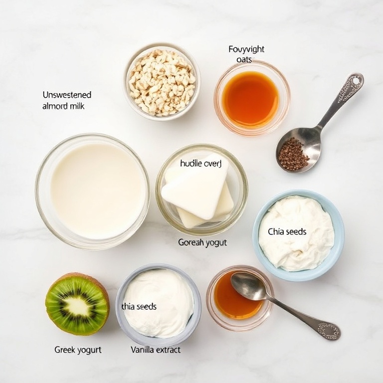 Ingredients for overnight oats with kiwi and chia seeds