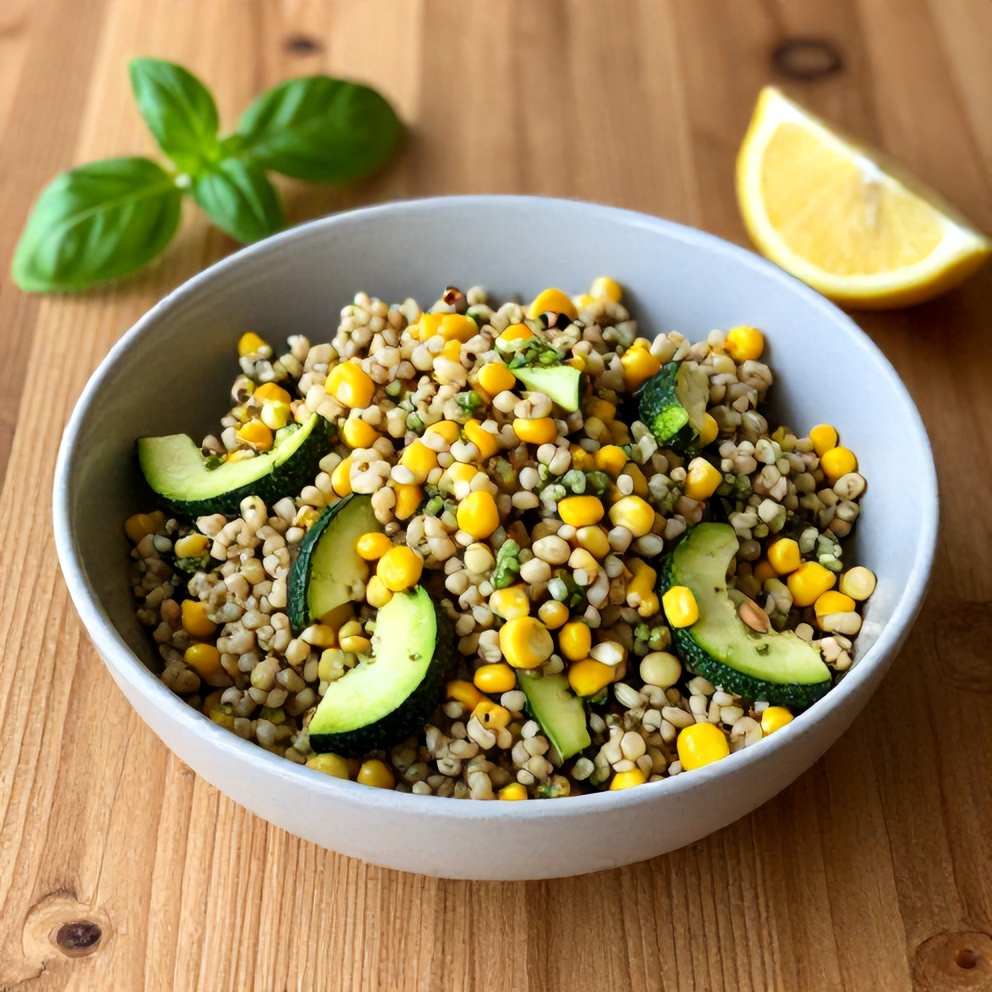 Easy Pesto Zucchini Corn Quinoa Salad