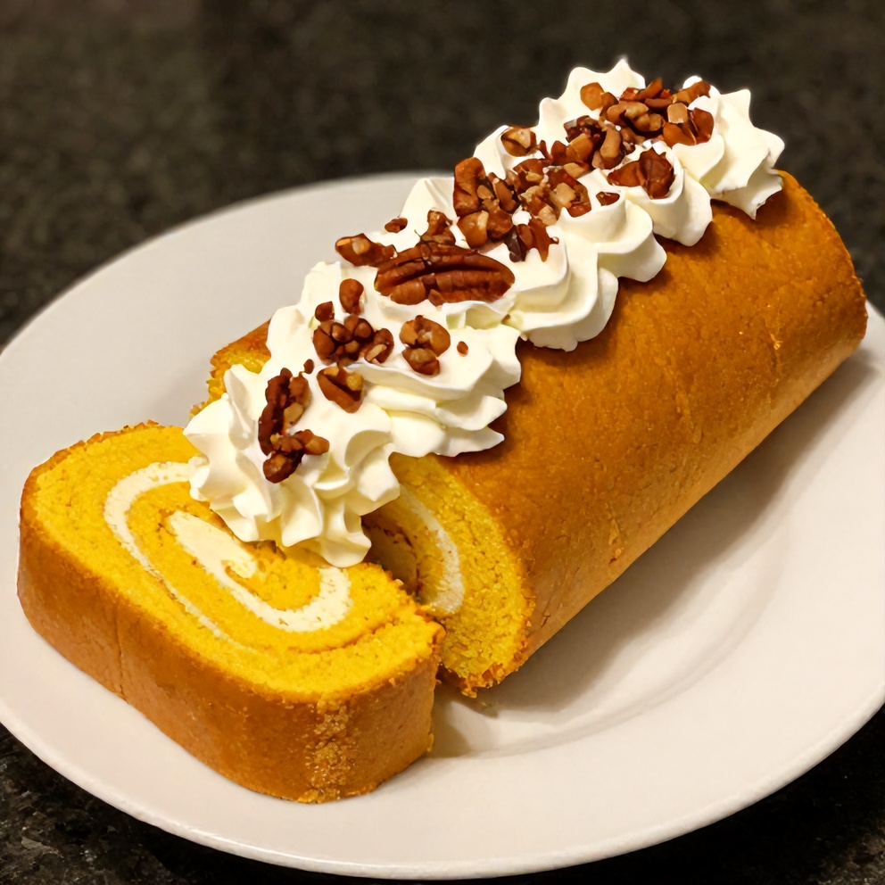 Sliced pumpkin roll on a plate