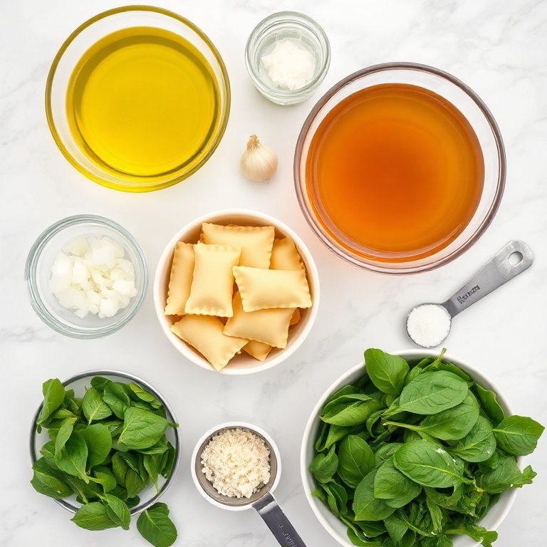 Raw ingredients for easy ravioli soup