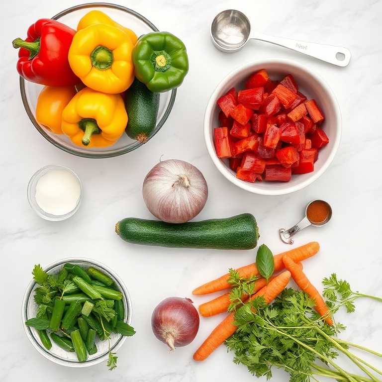 Raw ingredients for roasted rainbow vegetables