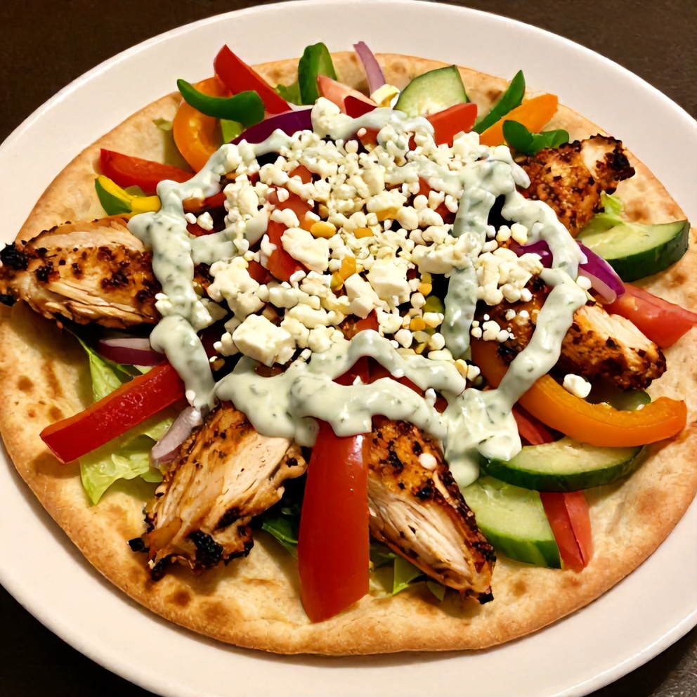 Plated Sheet Pan Chicken Pitas with Herby Ranch Sauce