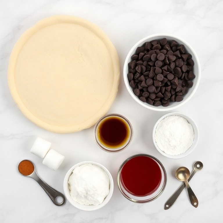 Ingredients for easy s'mores hand pies on a white marble surface