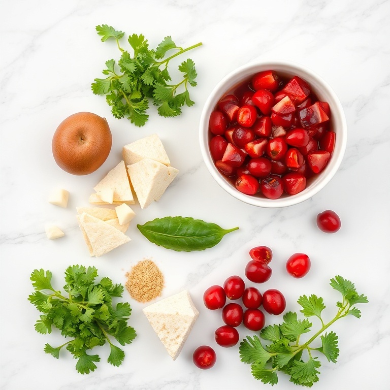 Raw ingredients for Spicy Cranberry Salsa on a wooden surface