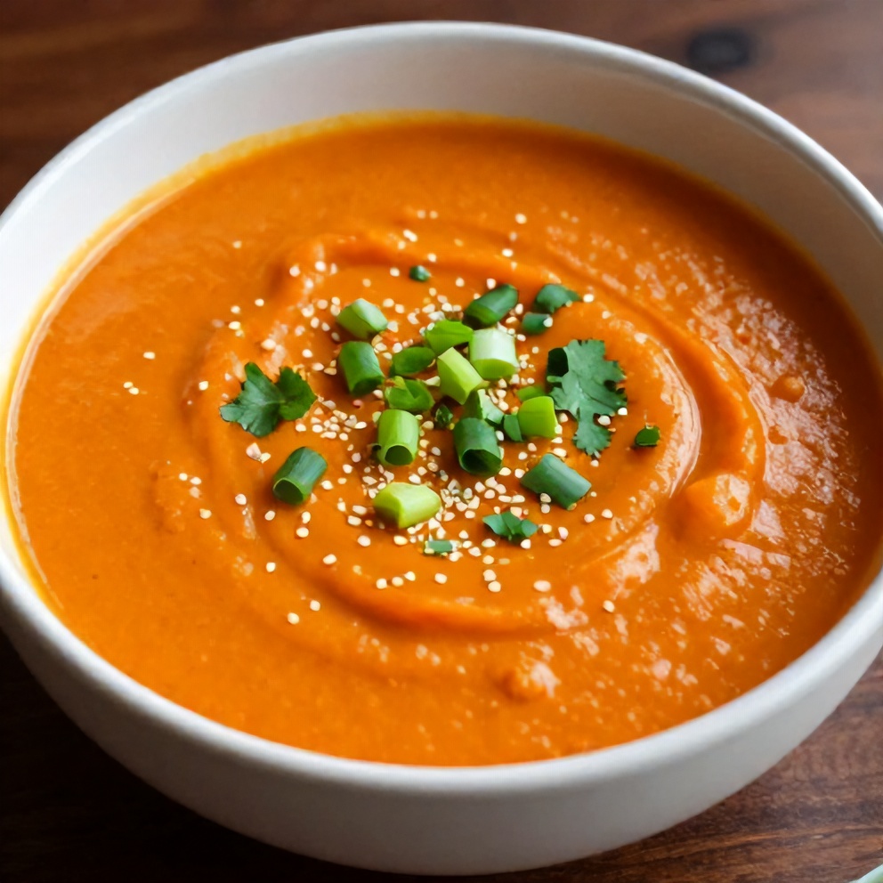 Bowl of Spicy Miso Carrot Soup with Garnish
