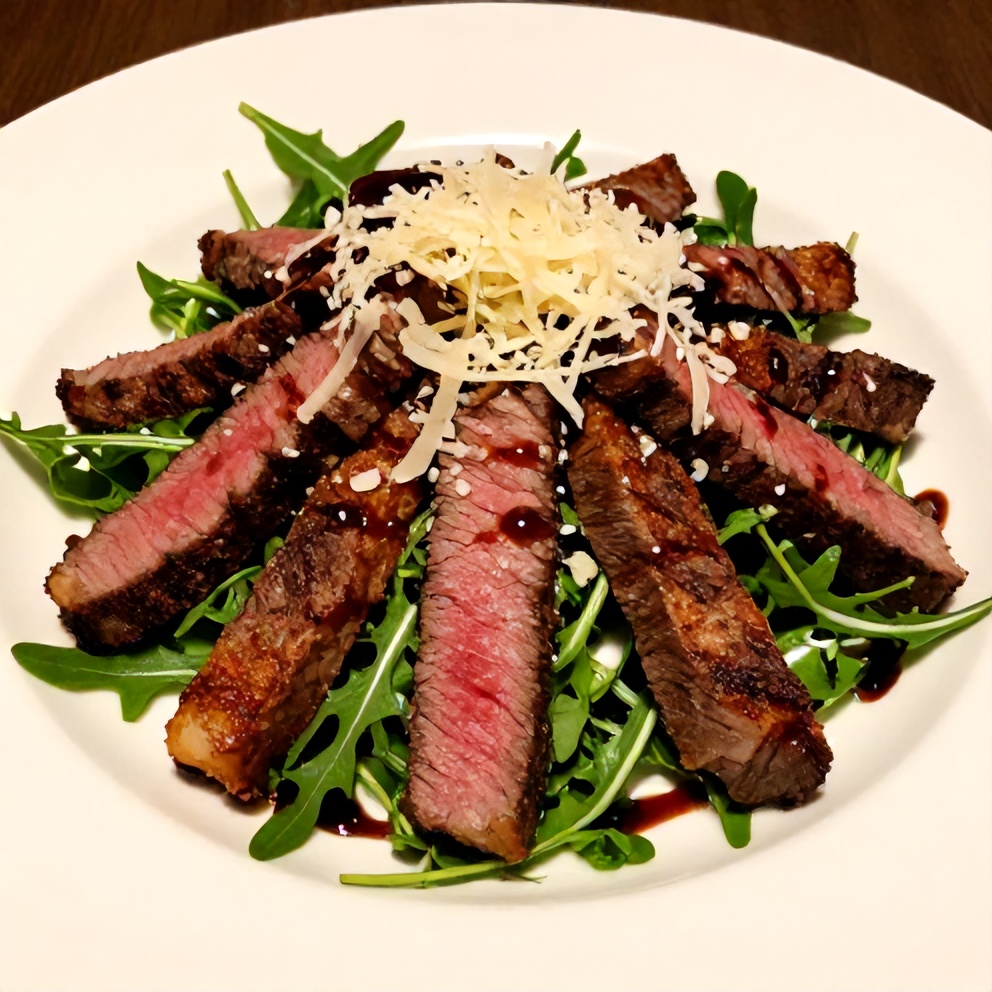 Plated Steak and Arugula Salad