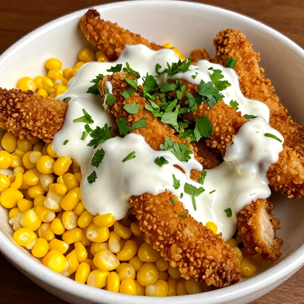 Plated street corn chicken bowl