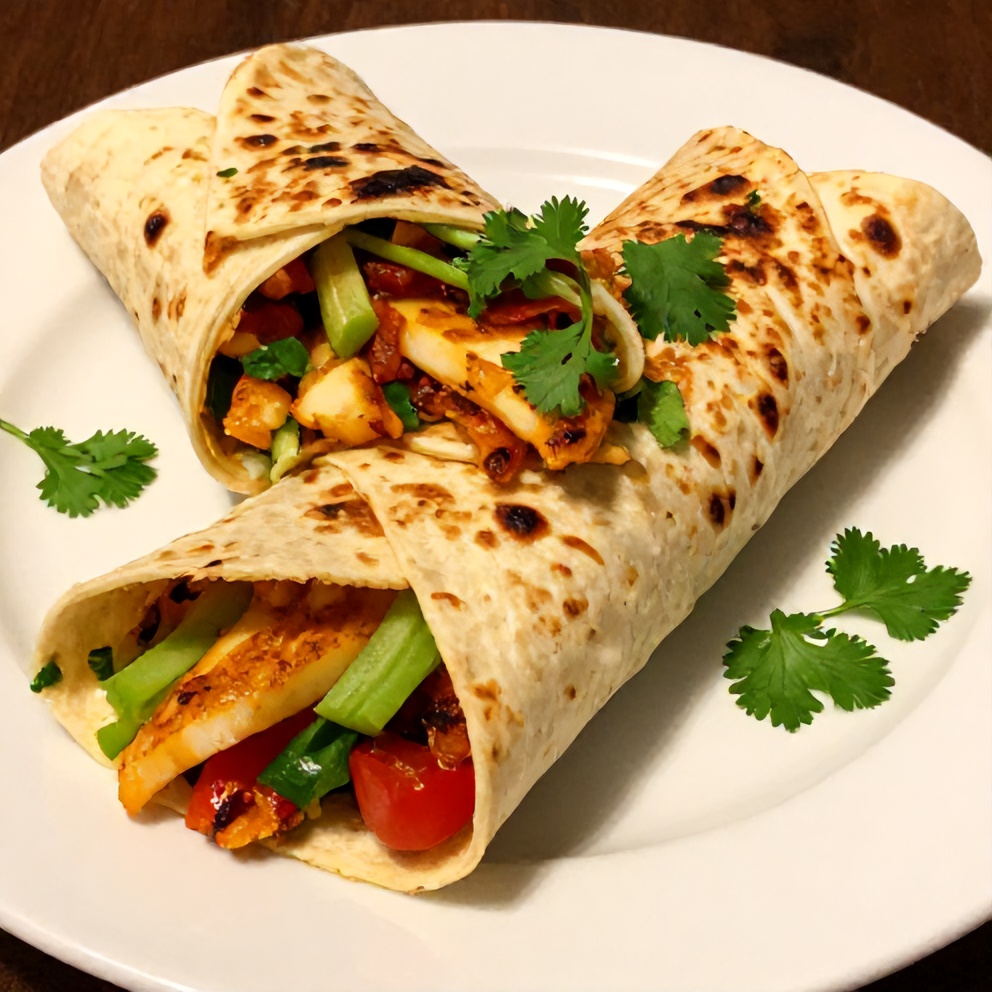 Plated Sweet Chili Halloumi Wrap with fresh cilantro