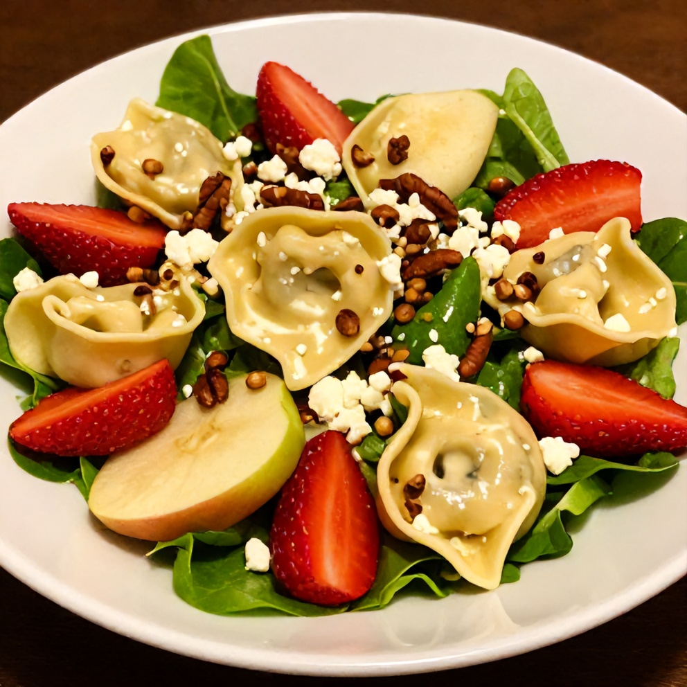 Plated fresh apple tortellini salad