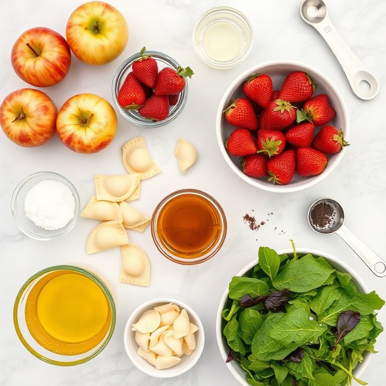 Raw ingredients for fresh apple tortellini salad
