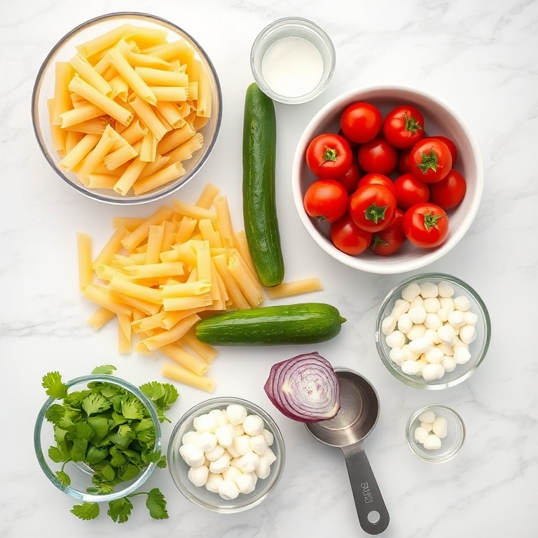 Raw ingredients for Fresh Italian Pasta Salad