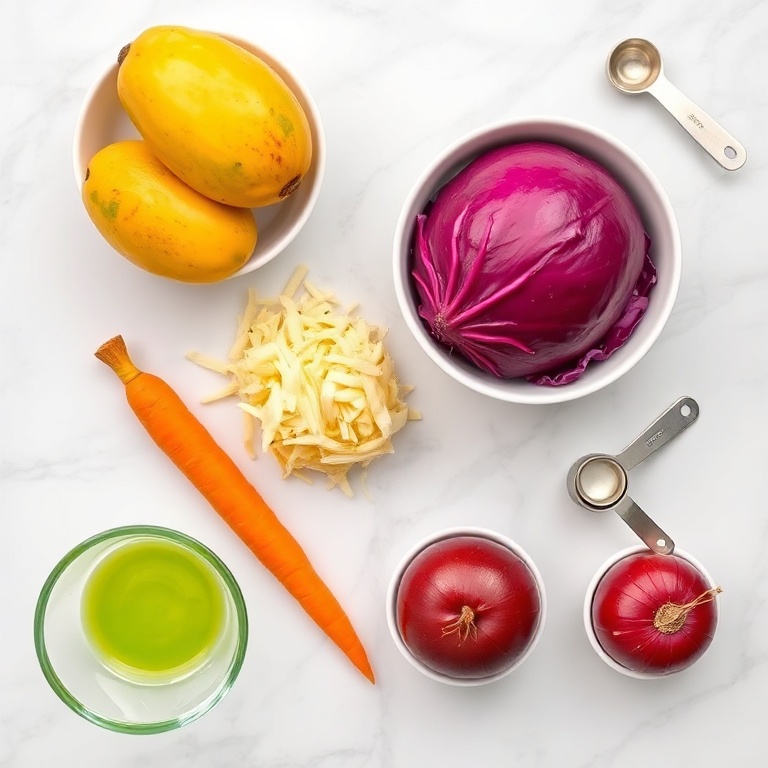 Raw ingredients for fresh mango slaw