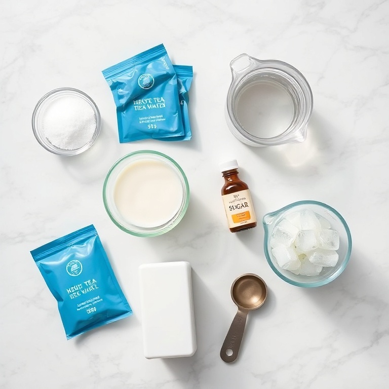 Ingredients for Iced Blue Tea Latte with Vanilla Cold Foam
