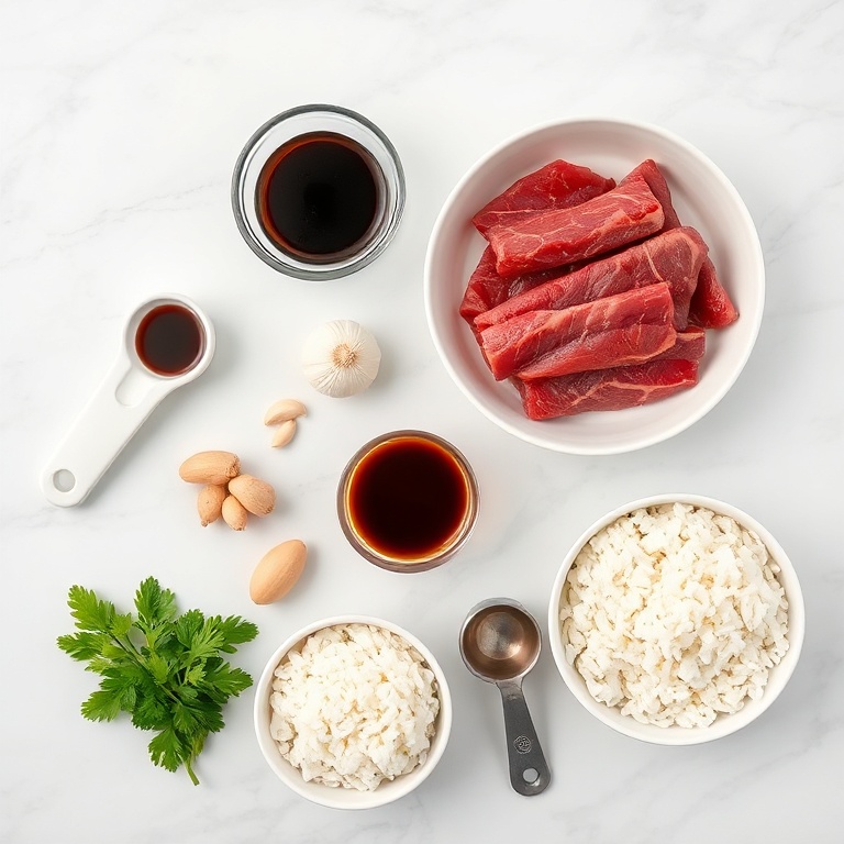 Raw ingredients for Korean BBQ Steak Rice Bowls