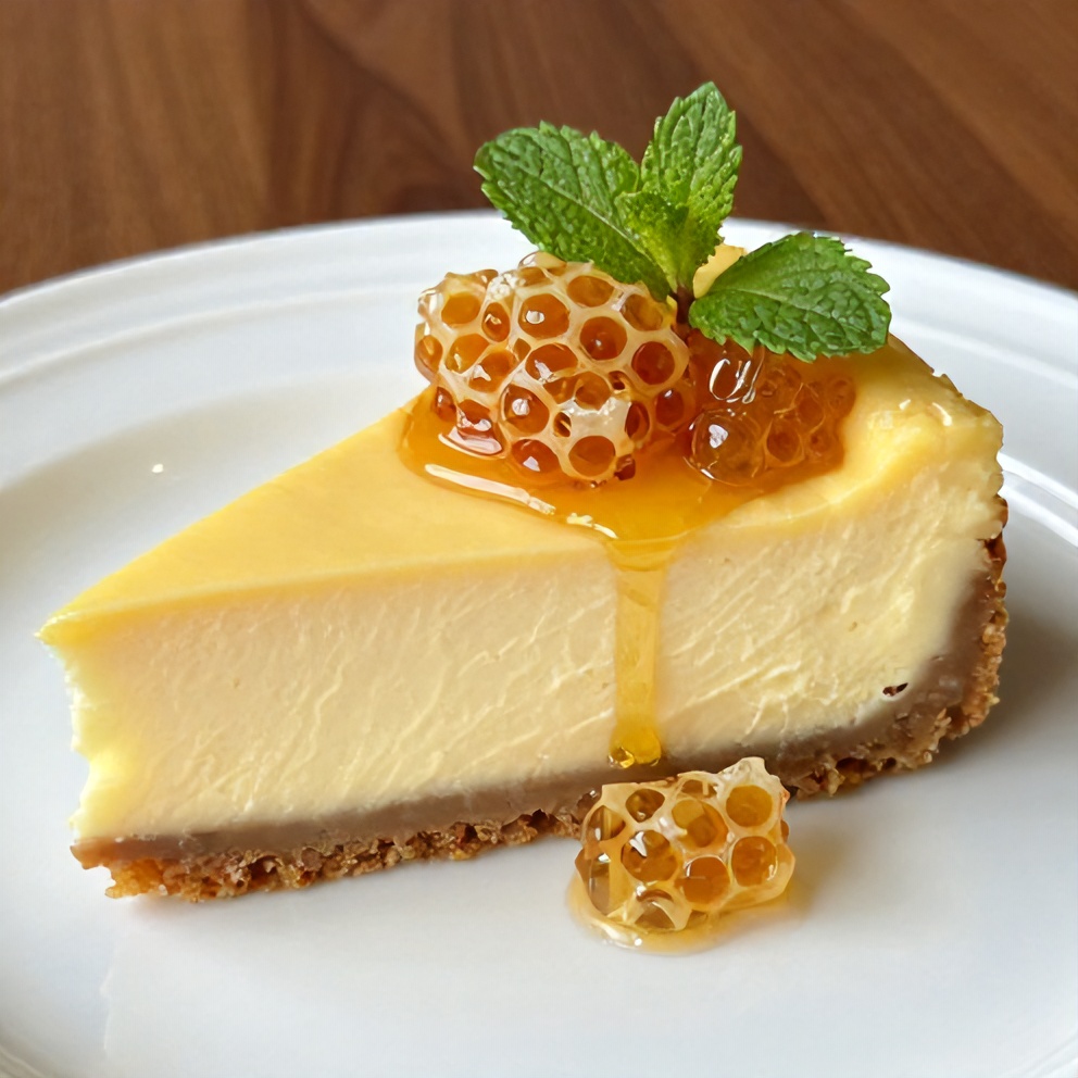 Plated Lemon Lavender Cheesecake with Honeycomb Topping