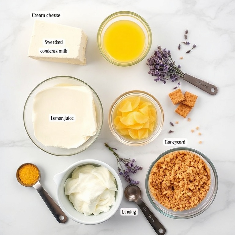 Raw ingredients for Lemon Lavender Cheesecake