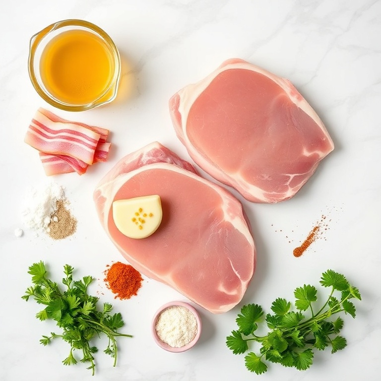 Raw ingredients for Maple Bacon Pork Chops with Creamy Dijon Sauce