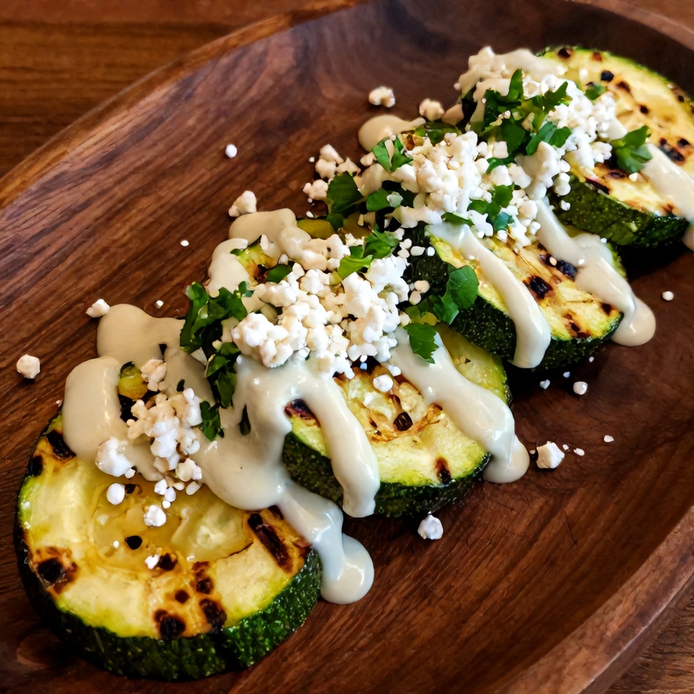 Plated Mexican Street Corn Grilled Zucchini