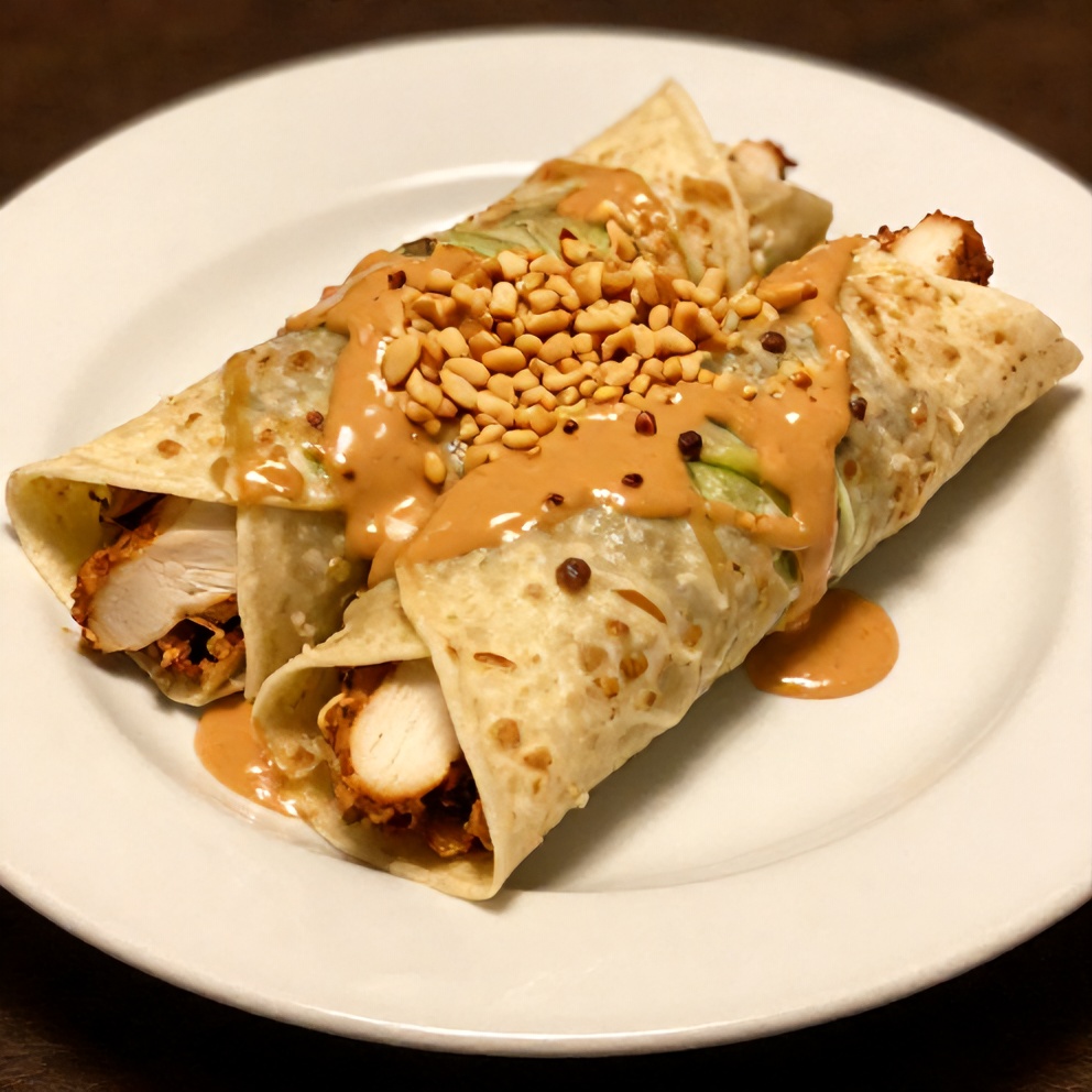 Plated Chicken Lettuce Wraps with Peanut Sauce