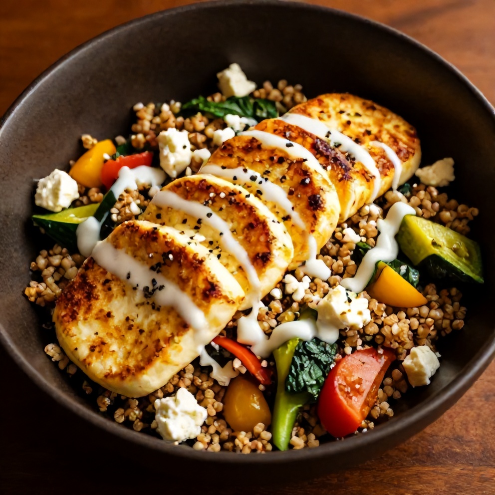 Plated Halloumi Greek Power Bowl
