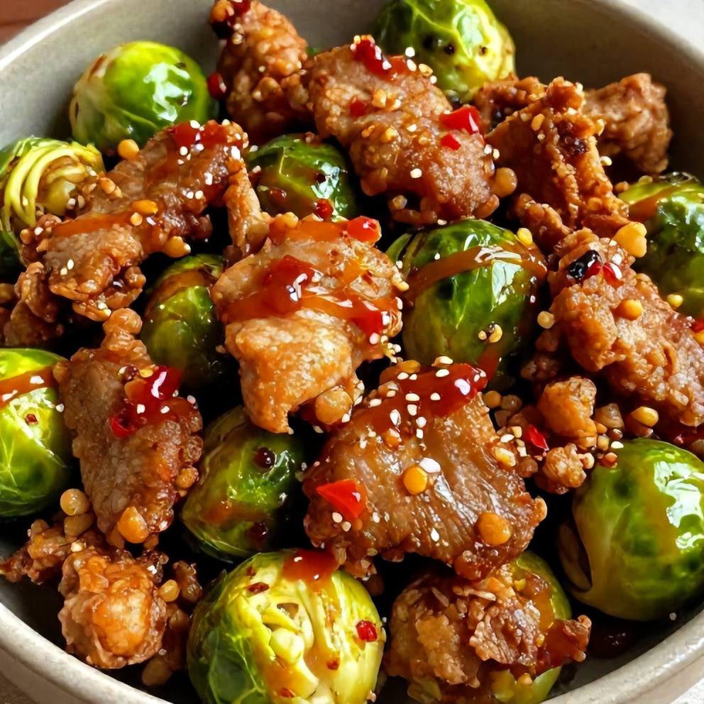 Quick Spicy Pork Brussels Sprouts Bowls