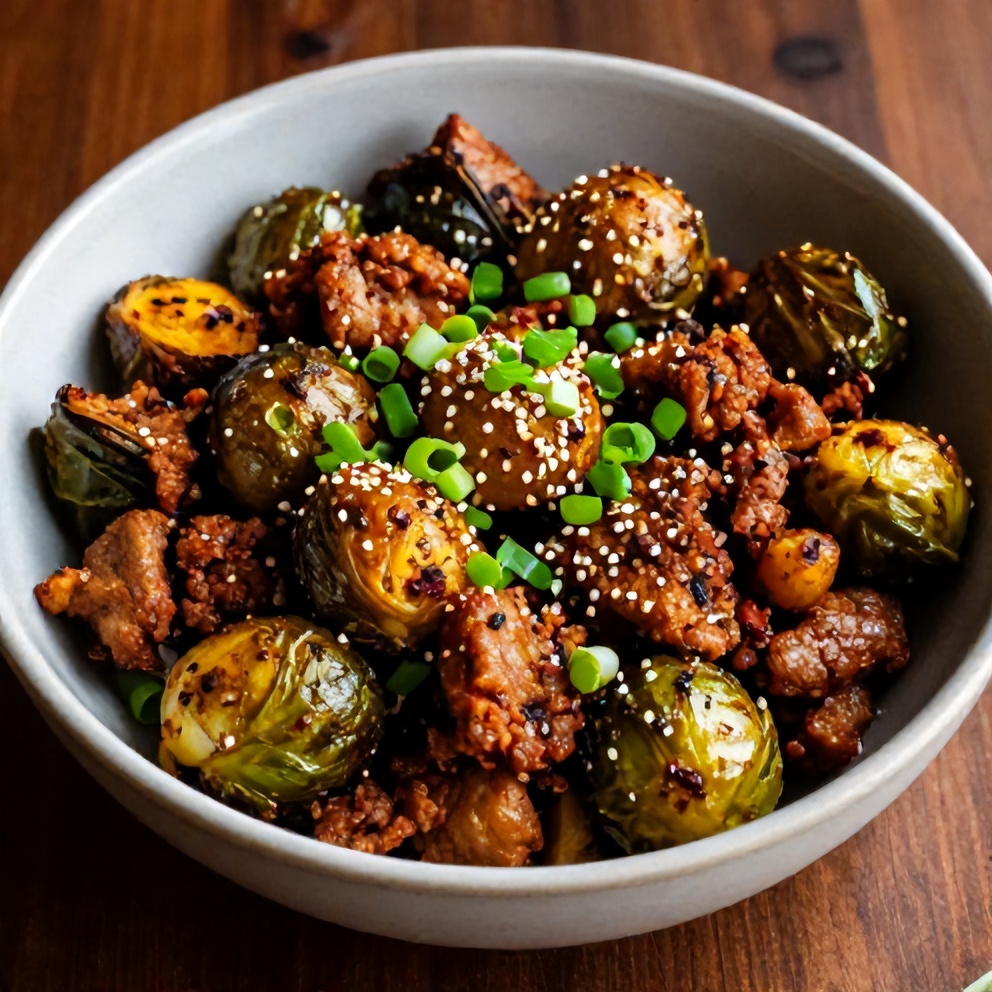 Finished Spicy Pork Brussels Sprouts Bowls