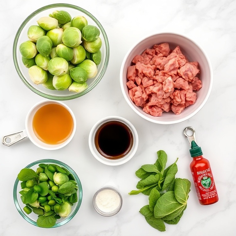 Raw Ingredients for Spicy Pork Brussels Sprouts