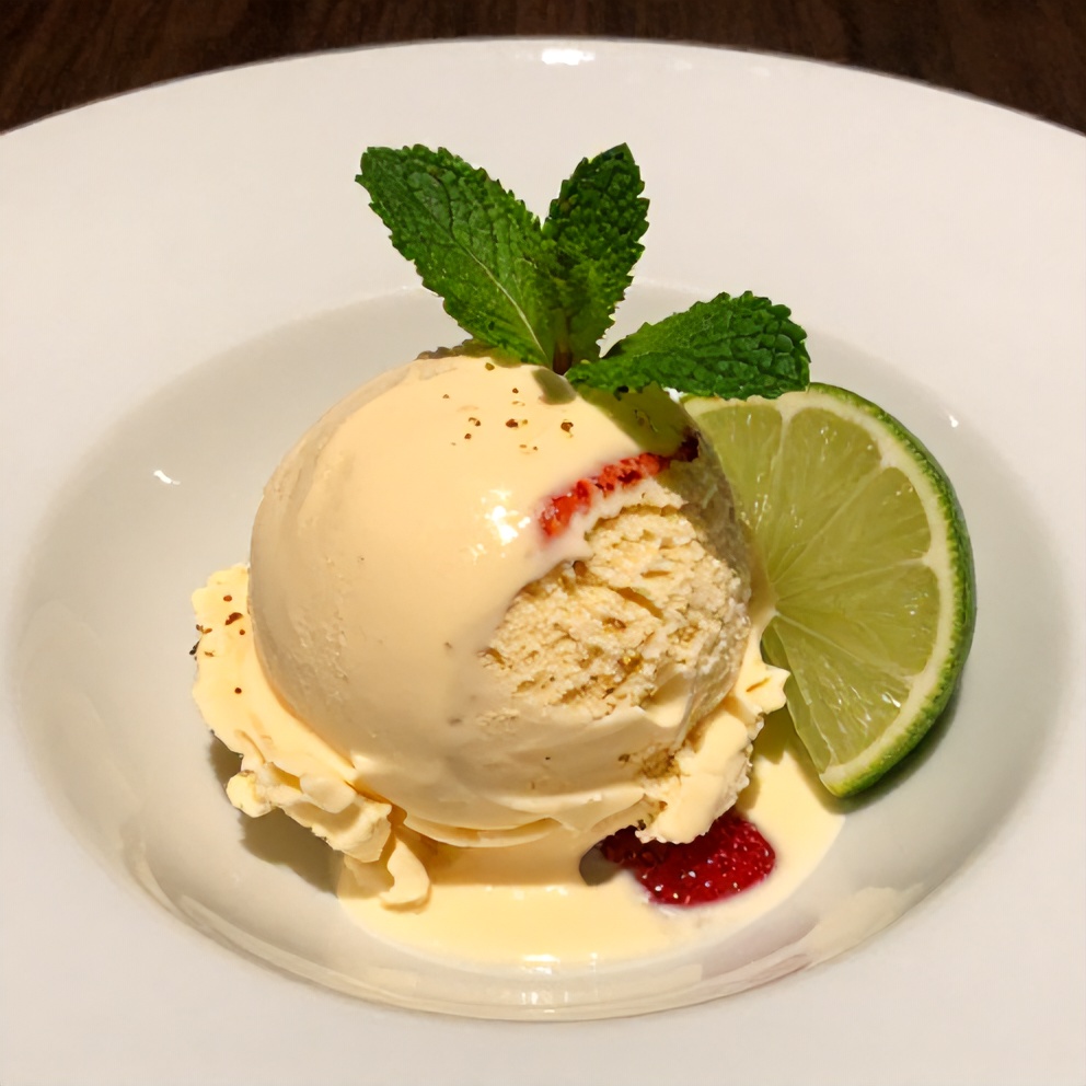 Scoop of Roasted Strawberry Basil Ice Cream with Lime Zest