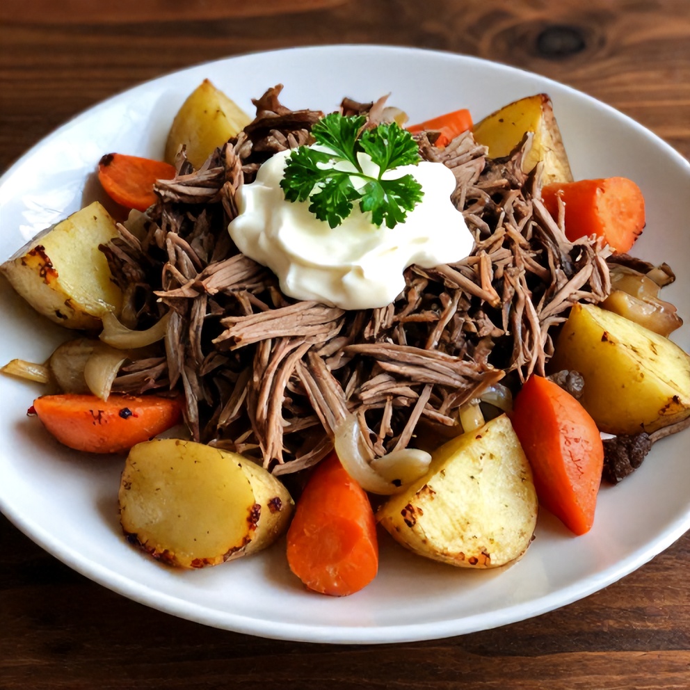 Plated Slow Cooker Chuck Roast with Vegetables