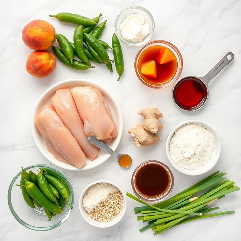 Raw ingredients for Spicy Jalapeño Peach Chicken