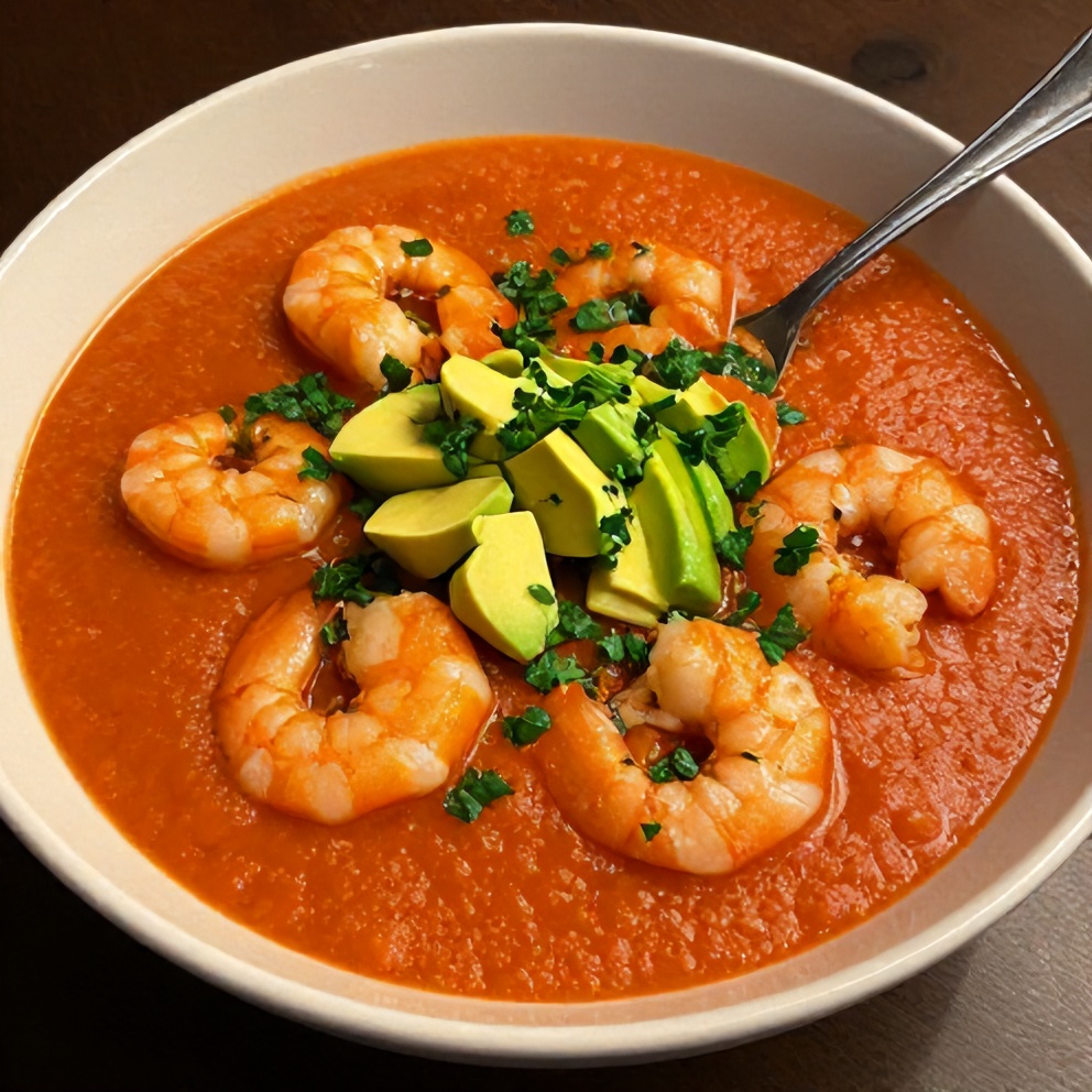 Plated Summer Gazpacho with Shrimp