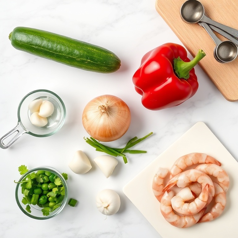 Raw Ingredients for Summer Gazpacho with Shrimp
