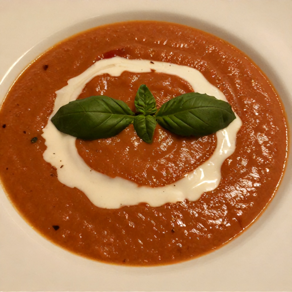 Chilled Roasted Tomato Basil Soup with Coconut Cream