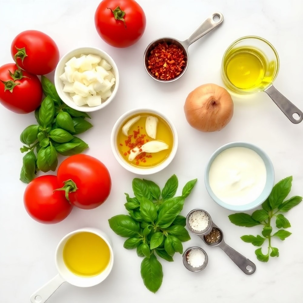 Raw Ingredients for Chilled Roasted Tomato Basil Soup