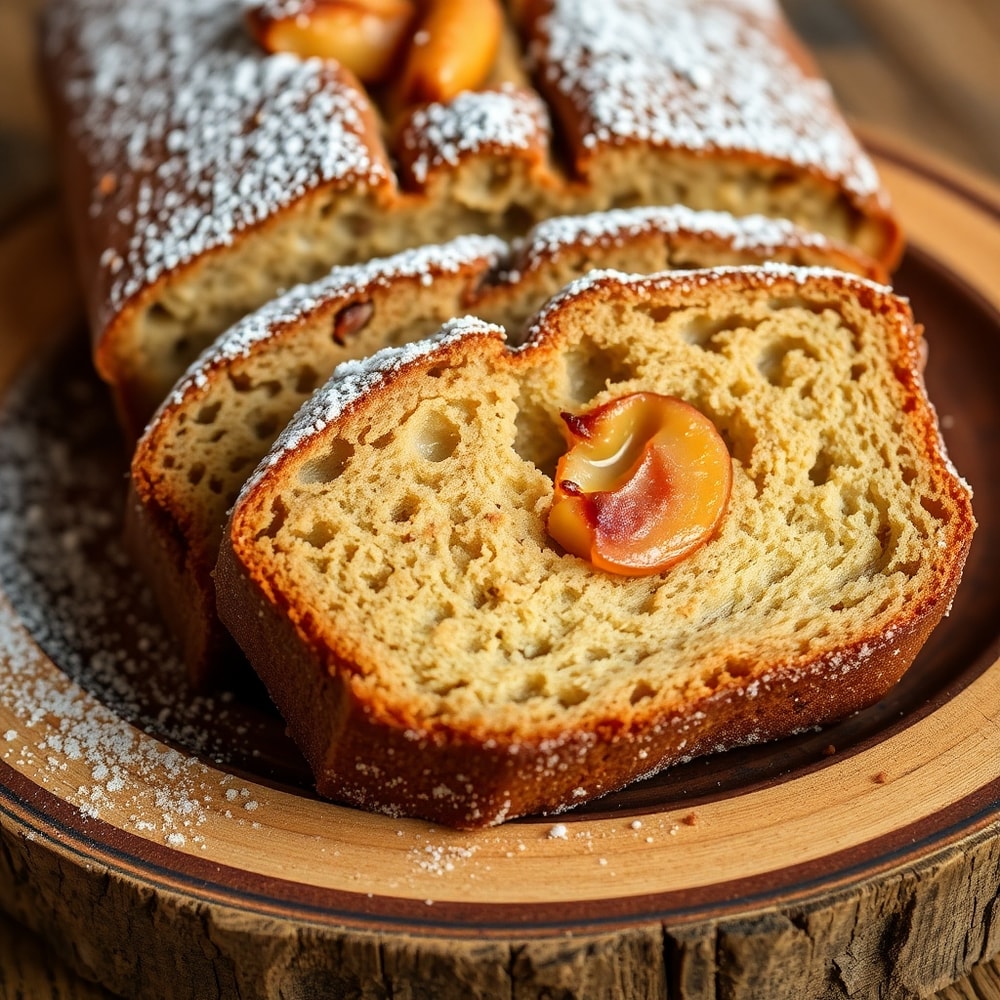 Cinnamon Apple Bread sliced and served on a rustic plate