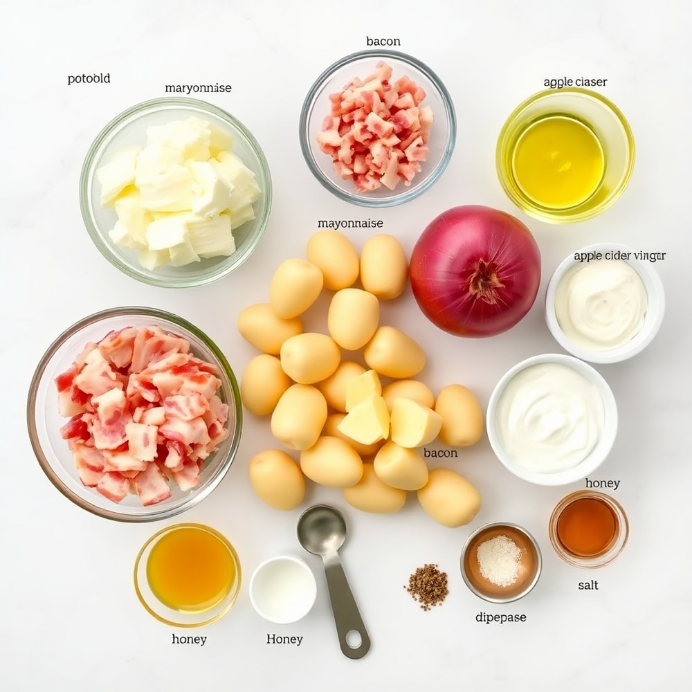 Raw ingredients for classic potato salad