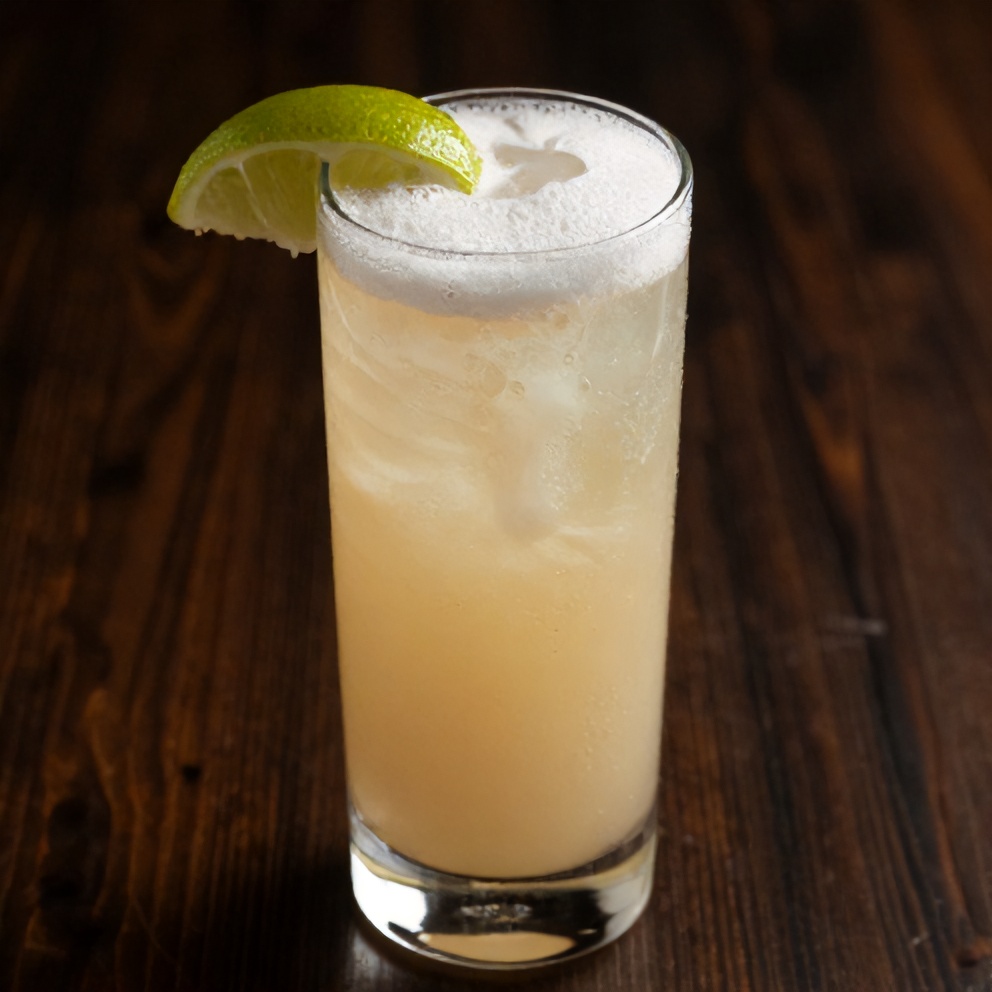 Coconut Paloma served in a glass with a lime wheel garnish