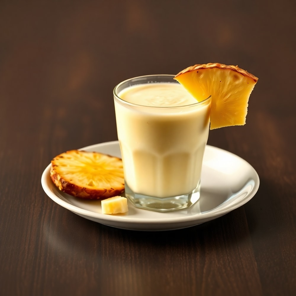 Pineapple Banana Smoothie Garnished with a Pineapple Wedge