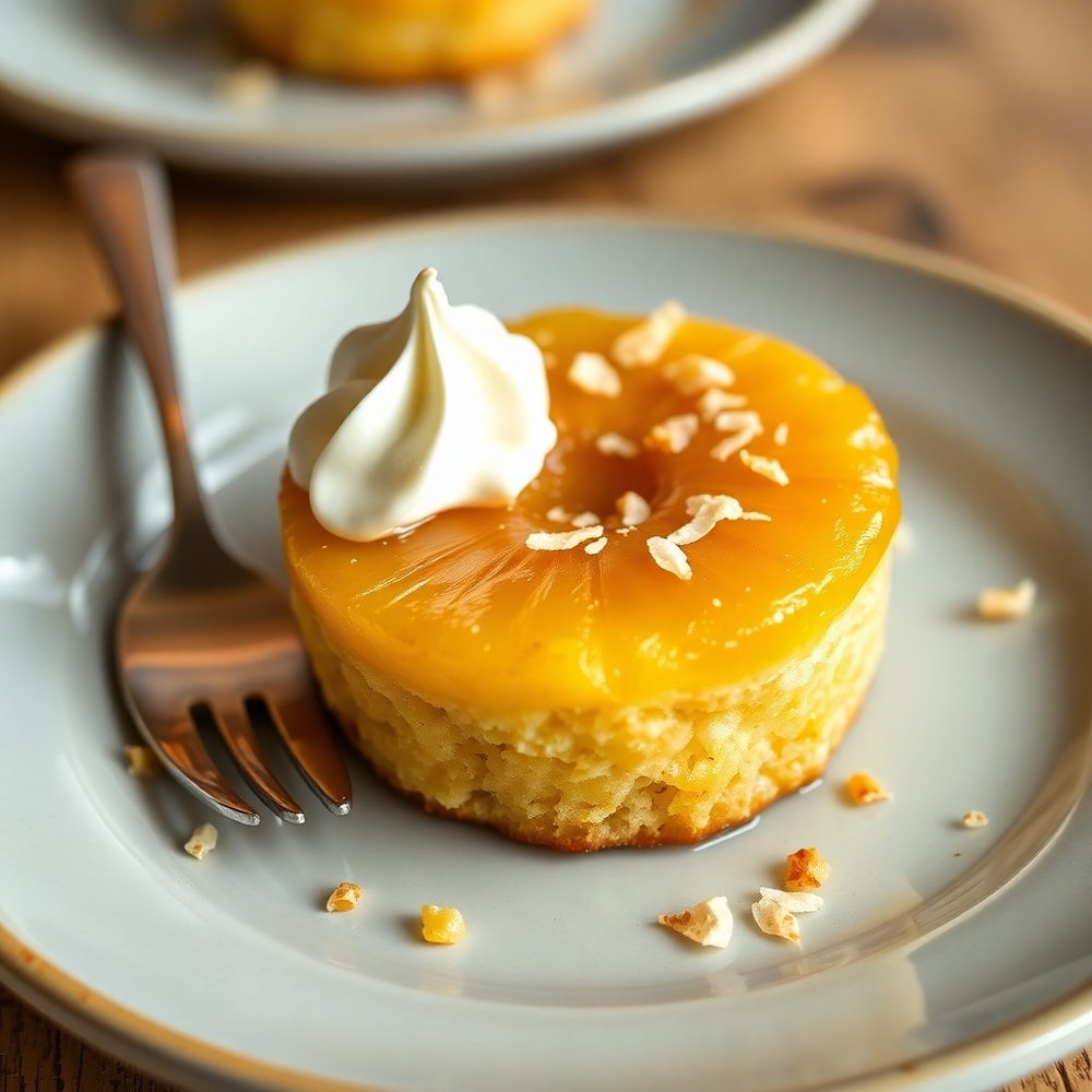 Plated pineapple mascarpone upside-down mini cake