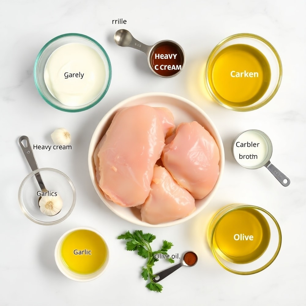 Raw ingredients for creamy garlic chicken thighs
