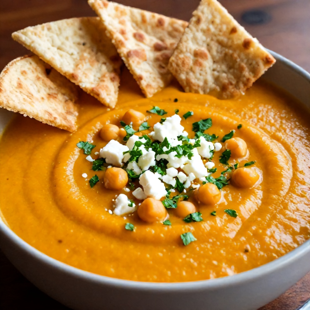 Creamy Moroccan Sweet Potato Soup with Chickpeas