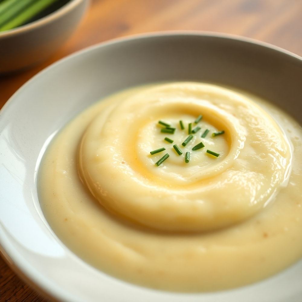 Bowl of Creamy Potato Soup with a side of crusty bread