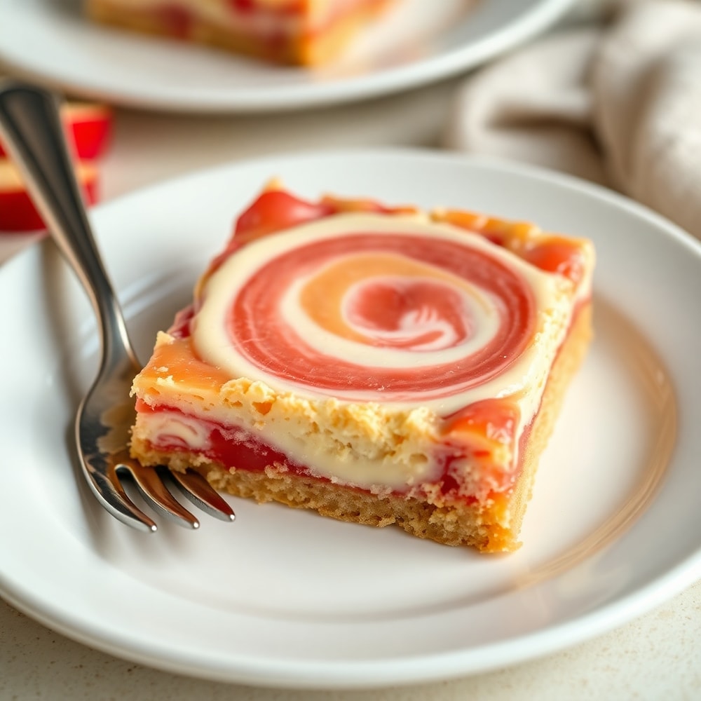 Creamy Rhubarb Bars with Cheesecake Swirl
