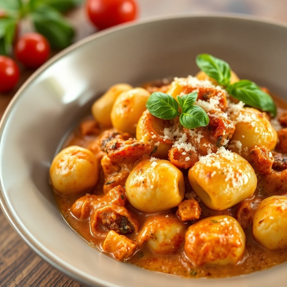 Plated Creamy Sundried Tomato Gnocchi