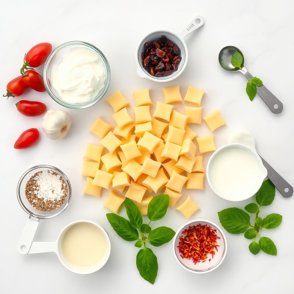Raw Ingredients for Creamy Sundried Tomato Gnocchi