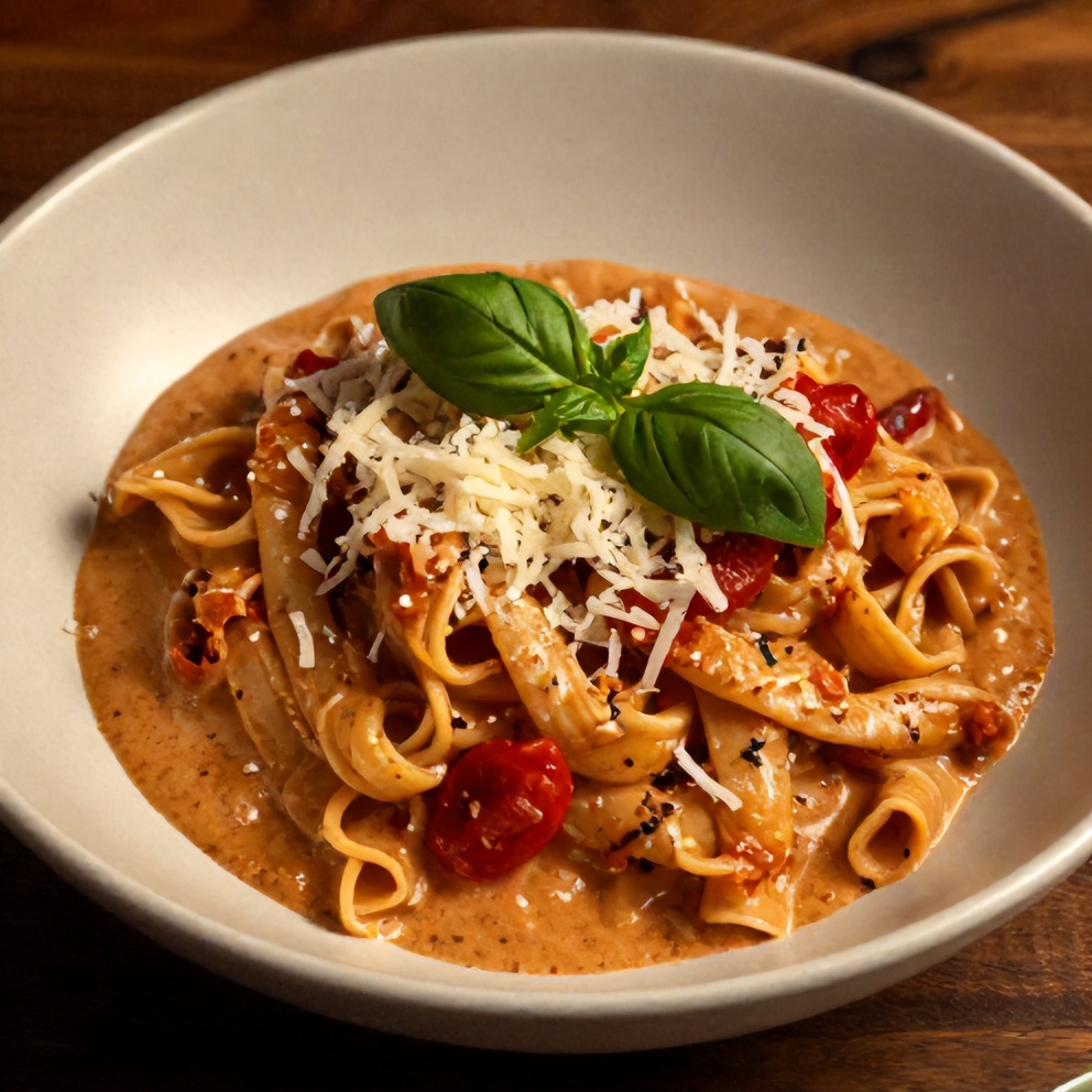 Plated Creamy Tomato Garlic Pasta