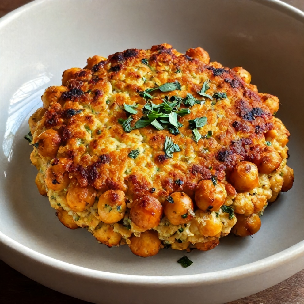 Crispy baked chickpea patties with fresh herbs on a plate
