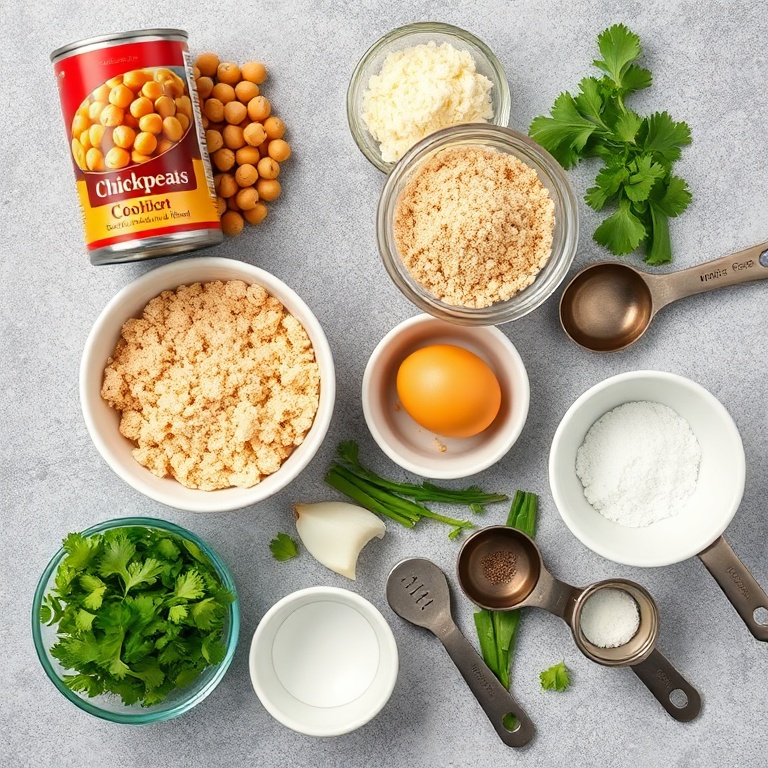 Raw ingredients for crispy baked chickpea patties